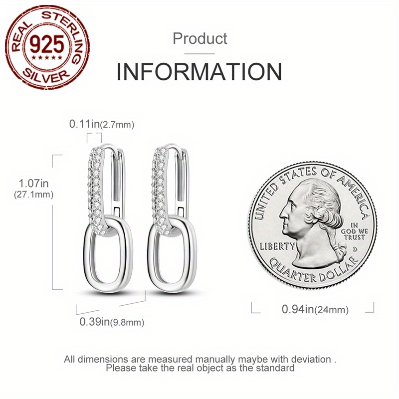 925 Silver Hoop Earrings 2.2g U-Shaped Double Loop Zirconia